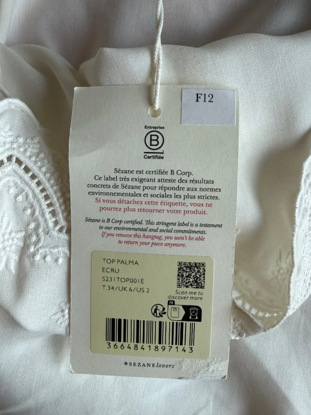Sezane Palma Top Silk in White Size 2 - Picture 7 of 7